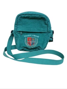 Teddy Fresh Teal Corduroy Crossbody Bag with Embroidered Crest